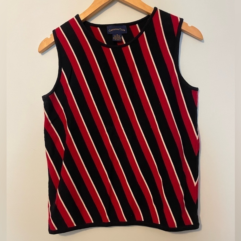 Charter Club Knit Vest Red Black Medium